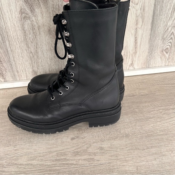 STEVE MADDEN Aiken Tall COMBAT BOOTS womens 9 Black Leather Goth Grunge Moto - Picture 2 of 16